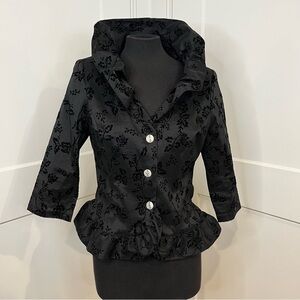Jackie Jon NY Blk Evening Jacket Floral Embossed Velvet Lined Sz 6P